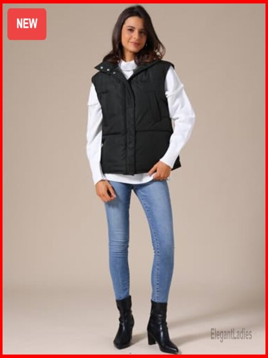 Women's Lightweight Puffer Vest Stand Collar Sleeveless Winter Jacket - Picture 3 of 5